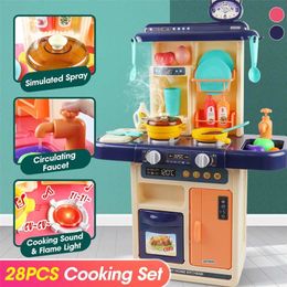 Kids Simulation Kitchen Set Pretend Play Chef Cooking Game Miniature Food Mini Cookware Spray Light Toy Children Christmas Gift LJ201009