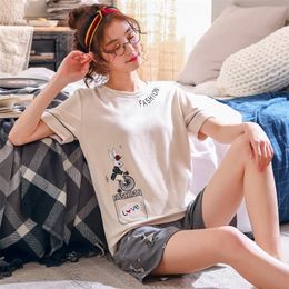 Summer Cotton Women Pajamas Set Cartoon Pijama Mujer Short Sleeve Thin Casual Sweet Cute Big Size M-XXL Sleepwear Female Pyjamas Y200708