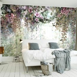 Custom Mural Wallpaper Vintage Hand Painted 3D Flower Plant European Style Background Wall Painting Living Room Papel De Parede