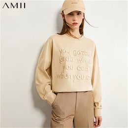 AMII Minimalism Autumn Fashion Boyfriend Style Embroidery Women Sweatershirt Causal Oneck Loose Letter Female Pullover 12040329 201211