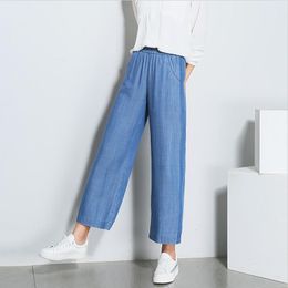 Jeans femminile donna sciolta pantaloni casual moda alla moda largo gamba elastica maxi size m-7xl lunghezza della caviglia nera blu 2021