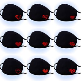 valentine day face masks cotton red heart shaped printed black face masks reusable dustproof warm face masks