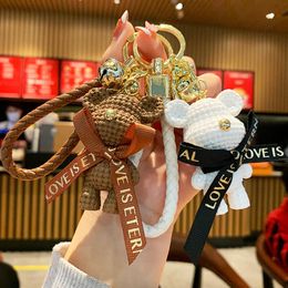 Creative Resin Woollen Bear Keychain Fashion Bell Lanyard Cartoon Bow-Knot Animal Keyring Bag Accessories Key Chain Gift