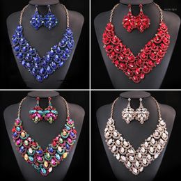 Earrings & Necklace African Women Bridal Statement Jewellery Sets Wedding Earring Choker Crystal Party Bib Collar Costume Accessories Luxury