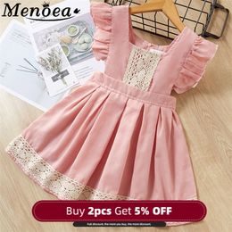 Menoea Children Casual Dress 2020 Summer Girls Flying Sleeve Pink Clothes Party Dress Kids girls Princess Dress 2- LJ200923