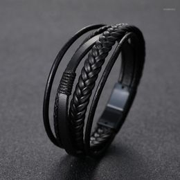 Charm Bracelets NIUYITID Men's Bracelet For Men Multilayer Black Leather Magnetic Birthday Gift Pulseras Hombre 20211