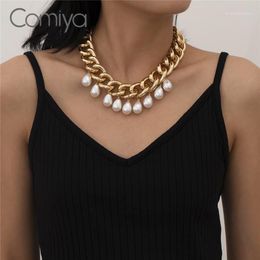 Chokers Comiya Necklaces For Women Gold Silver Colour Zinc Alloy Mujer Acrylic Pearls Water Drop Shape Pendant Femme Statement Necklaces1