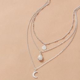 2022 Boho Water Drop Opal Pandent Necklace for Women Silver Colour Sequins Moon Geometry Clavicle Chain Fashion Jewellery