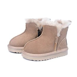 2020 New Winter Children Snow Boots Genuine Leather Wool Girls Boots Plush Boy Warm Shoes Fashion Kids Boots Baby Toddler Shoes LJ201027