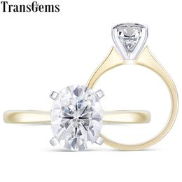 Transgems 14K White and Yellow Gold Oval Cutting 1.5ct 7X9mm F Colour Moissanite Solitaire Engagement Ring for Women Wedding Y200620