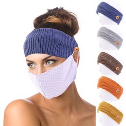 New Arrival Fashion Hair Jewellery Women Knit Headbands With Buttons For Hanging Face Mask Sports Warm Headscarf Mouth Masks Partner