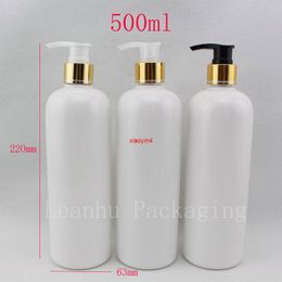 lotion for body UK - 500ml 15pc lot empty cosmetic refillable plastic bottles for body cream,round white gold aluminum lotion cream pump PET bottles,good package
