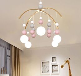 Nordic Modern Chandelier LED Creative Simple Children's Room Deco Chandelier Lighting Pink/Blue Glass Ball Bedroom Hanging Lamp
