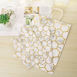 40pcs/lot 21*15*8cm Bronzing Printed Marble Paper Gift Bags with Handles for Gift Packaging Decoration Festival Wedding Party