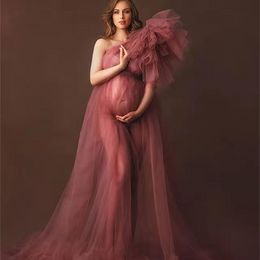 One Shoulder Maternity Nightgowns Plus Size Tulle Photo Shoot Props Maternity Photography Tulle Gowns Customise Bridal Sleepwear Bathrobe