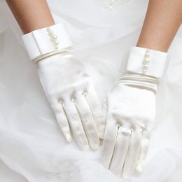 Luxury-Womens Wrist Length Gloves With Pearls For Party Dress Finger Gloves Beach Countryside Elegant Mittens