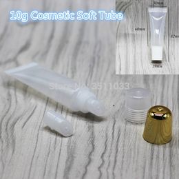 10g Clear Empty Lipstick Lip Balm Soft Hose Tube Makeup Squeeze Transparent Plastic Gloss Container White Gold Cap