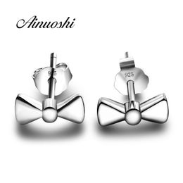 AINUOSHI Luxury 925 Sterling Silver Bow Tie Stud Earrings Lover Women Engagement Simple Silver Stud Earrings Party Jewellery Gifts Y200106