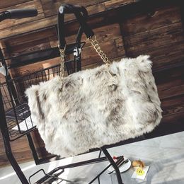 Winter faux fur tote big women bag high fashion natural soft hair lock handbags famous Spanish Brand designer hand bags