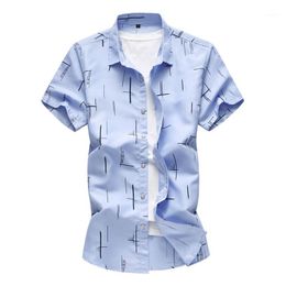 Men's Casual Shirts 2021 Summer Men's Hawaiian Shirt Fashion Printed Short-sleeved Plus Size 5XL 6XL 7XL White Light Blue Navy Blue1