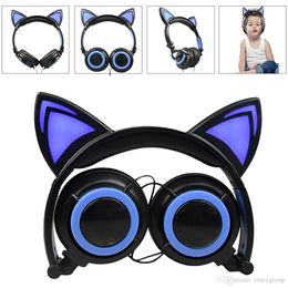 Cat Ear LED Earphones with LED Flashing Glowing Light Headset Gaming Headphones for PC Computer and Mobile Phone