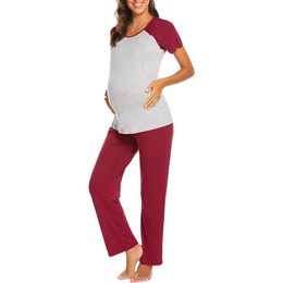 Maternity Clothes Pyjamas Set For Pregnancy Women Nursing Baby T-shirt Top+pants Cotton Pyjamas Set Suit Breastfeeding Sleepwear LJ201120
