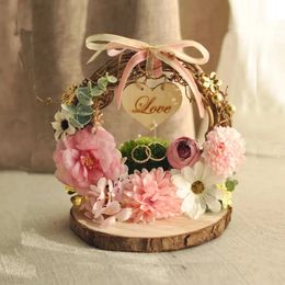 1pcs Birthday party decoration anniversary engagement bearer rings box custom rustic flower style ring pillow 201204