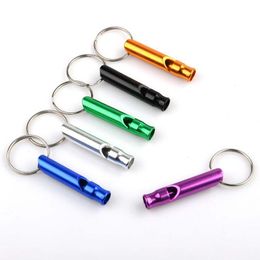 1000pcs a lot Mini Aluminum Colourful Metal Pet Dog Outdoor Training Whistle With Keychain Key Chain Ring Dogs Sound Adjustable Tool