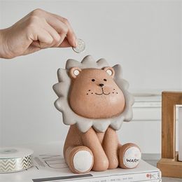 Cash Kids Christmas Gift Money Safe Coin Saving Box Piggy Bank Lion Shape Resin Creative and Cute 201125