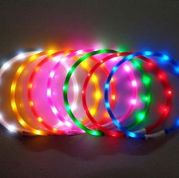 70cm LED Pet Dog Collar Rechargeable USB Adjustable Flashing Cat Puppy Collar Safety In Night Fits All Pet Silicone Dogs Collars SN1657