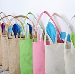 Party Supplies Easter Rabbit Ear Baskets Egg Hunts Bags Handbag Kids Candy Bag Bucket Gift-Bags Burlap Storage-Bag SEAWAY RRF13423