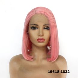 Full Straight Synthetic Lace Front BOB Wigs Simulation Human Hair Wig Pelucas by DHL