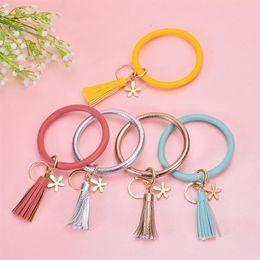 Tassels Bracelets With Clover Leather Wrap Bracelets Pendant Key Ring Wristband Keychain Sunflower Cactus Drip Oil Bracelet Chain EEC2731