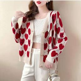 New women Sweater Coat Retro Shirt Cheque Long Sleeve Single Breasted Plaid Loose Knit Cardigan Tide Ladies
