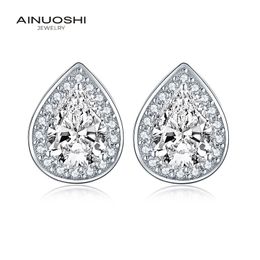 AINUOSHI 925 Sterling Silver Pear Cut 6x8mm CZ Halo Stud Earring 1.25CT Silver Lovely Earrings for Women Wedding Party Jewelry Y200106