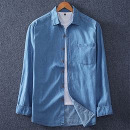 Plus Size 5XL 6XL 7XL 8XL Men's Denim Shirt 100% Cotton Casual Long Sleeve Jeans Male Oversize Brand Clothing 220216