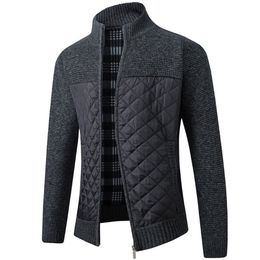 Autumn Winter Mandarin Collar Men Cardigan Thick Patchwork Pocket Zipper Soft Warm Coat Knitted Casual Male Sweater Pull Homme 201221