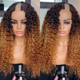 30inches Indian Remy Human Hair Glueless U Part Wig for Black Women 250 Density Ombre Honey Blonde Full Machine Made Wigs 100% Unprocessed