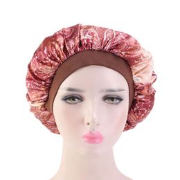 Women Satin Print Night Sleep Bonnet Hat Hair Care Cap Head Wrap Head Wear Ladies Fashion Accessories