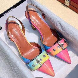 Горячая продажа размера 34 до 42 радуги gladient цвета на высоких каблуках стропа назад насосы ботинок платья женщин способа дизайнер насосы свадебные туфли