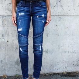 QA926 Hot sale ripped jeans vintage pleated denim pants stretch mom jeans skinny slimming trousers plus size 201105