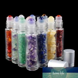 5PCS 10ml Natural Gemstone Essential Oil Roller Ball Bottles Transparent Perfumes Oil Liquids Roll On Bottles with Crystal Chips