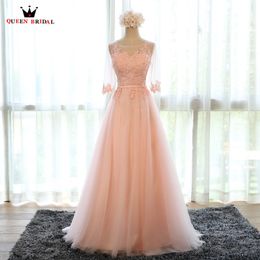 Custom Size Evening Dresses Long 100% Real Photo Robe de Soiree A-line Half Sleeve Tulle Lace Prom Gowns Bride Dress Party LJ201119