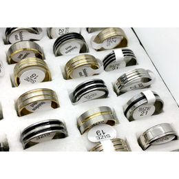 50Pcs Mix Silver Black Golden Stainless Steel Fashion Mens Women Jewellery Ring Wedding Party Gift Rings Wholesale Lots Xa5Kr