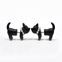 Impalement Black Stereoscopic 3D Cute Cat Stud Handmade Earrings for Women Lovely Pearl Piercing Ear