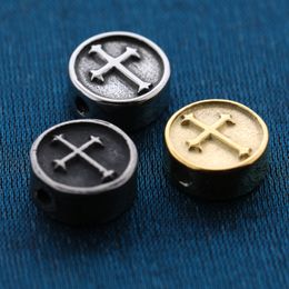 In Stock Metal Jewellery Making Charms Gold/Silver/Black Plated Stainless Steel Cross Beads with Hole