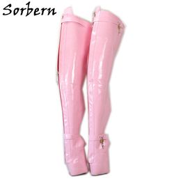 Sorbern Custom Wide Crotch Thigh High Boots Women Over The Knee Lockable Zipper Lace Up Locks Straps Womens Shoes Size 11