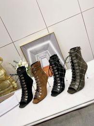 2022 new leather stiletto Sandals fish mouth martin boots short side zipper fashion super high heel women's cool boots