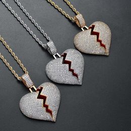 HipHop Jewellery Enamel Micro Paved Love Couple Charm Broken Heart Pendent Necklace Wholesale