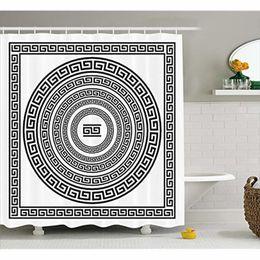 Vixm Greek Key Shower Curtain Traditional Meander Border with Square and Circles Antique Ethnic Frame Pack Fabric Curtains Y200108